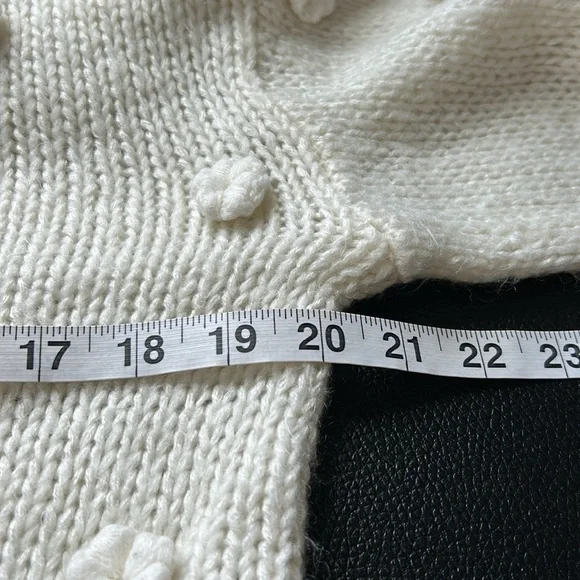 Farm Rio Floral Applique Lantern Sleeve Sweater Cream Mock Neck Trendy Sz S - Picture 14 of 16